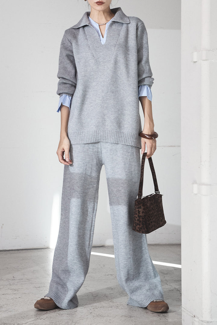 【着回しセット】[SET]ファー付きフーディーニットSETUP+ストライプドッキングニットポロSETUP(2set)