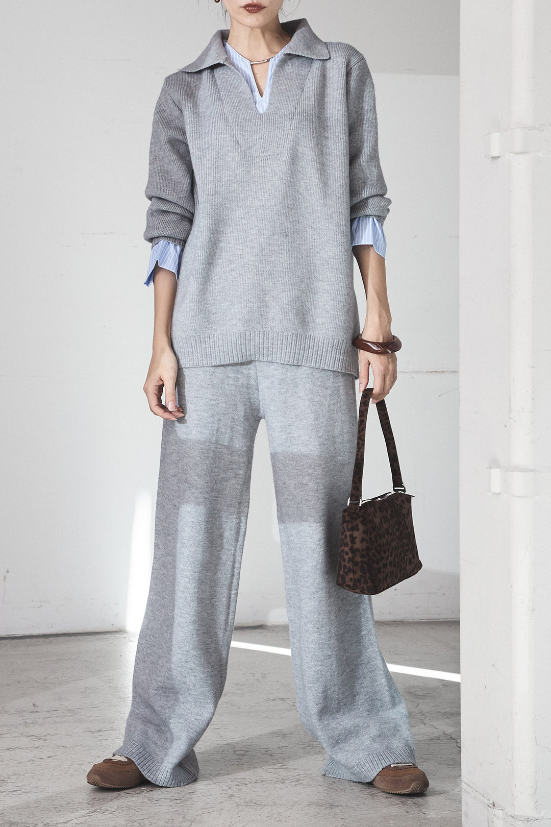 【着回しセット】[SET]ビッグカラーダブルジップニットSETUP+ストライプドッキングニットポロSETUP(2set)