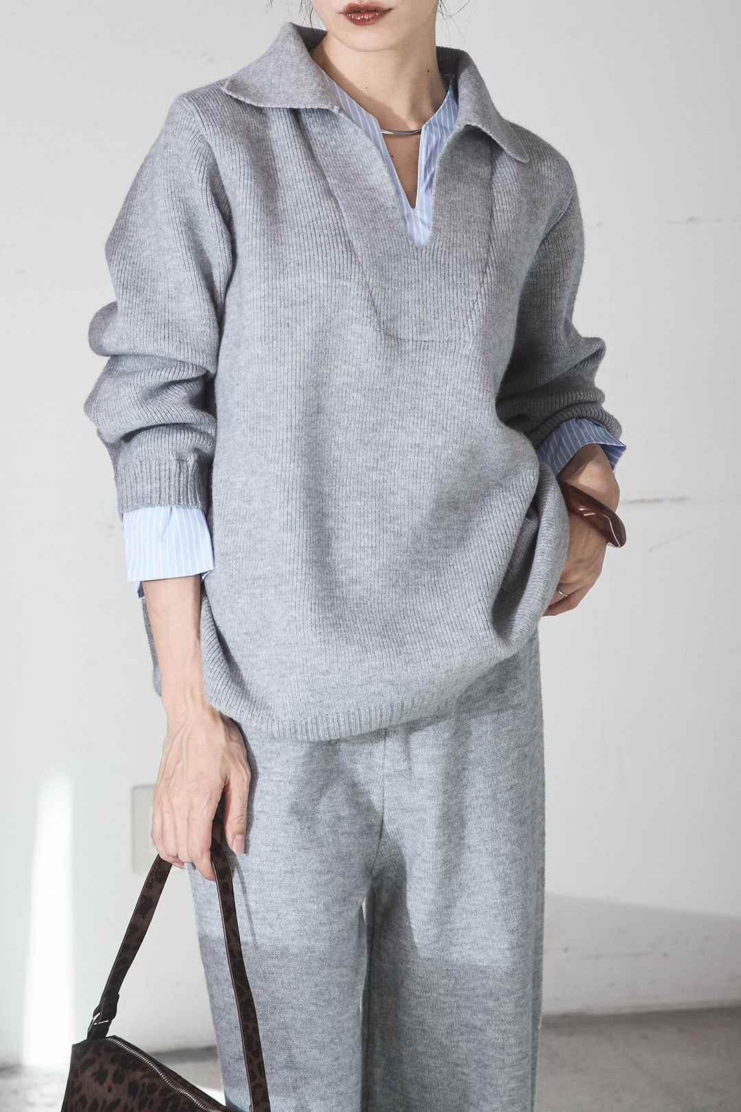 【着回しセット】[SET]ビッグカラーダブルジップニットSETUP+ストライプドッキングニットポロSETUP(2set)