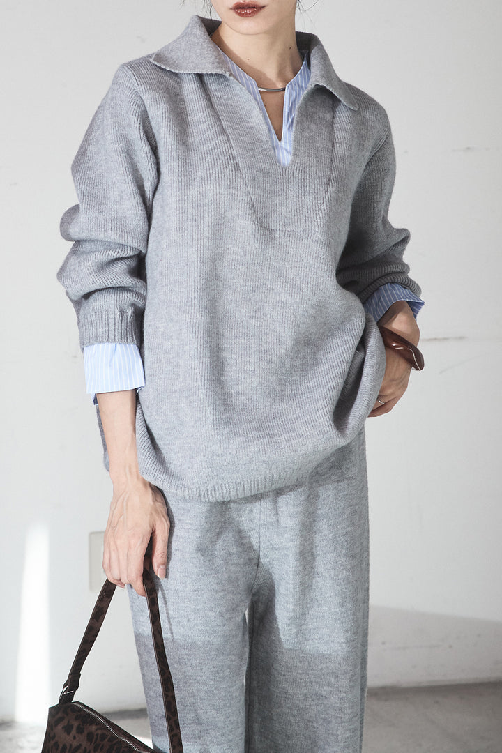 【着回しセット】[SET]ビッグカラーダブルジップニットSETUP+ストライプドッキングニットポロSETUP(2set)