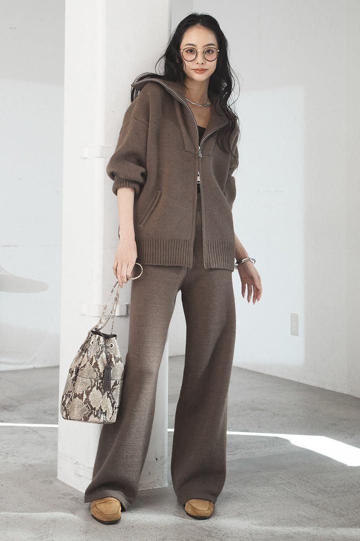 【着回しセット】[SET]ファー付きフーディーニットSETUP+ビッグカラーダブルジップニットSETUP(2set)