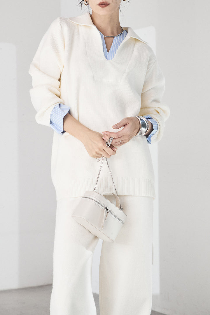 【着回しセット】[SET]ビッグカラーダブルジップニットSETUP+ストライプドッキングニットポロSETUP(2set)