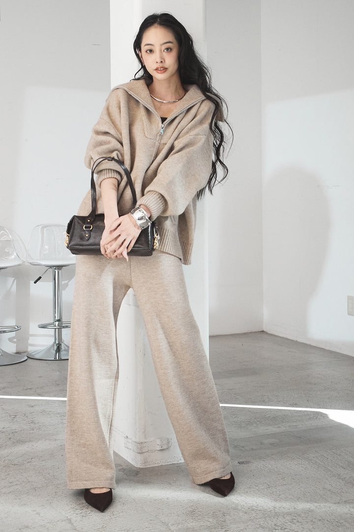 【着回しセット】[SET]ファー付きフーディーニットSETUP+ビッグカラーダブルジップニットSETUP(2set)