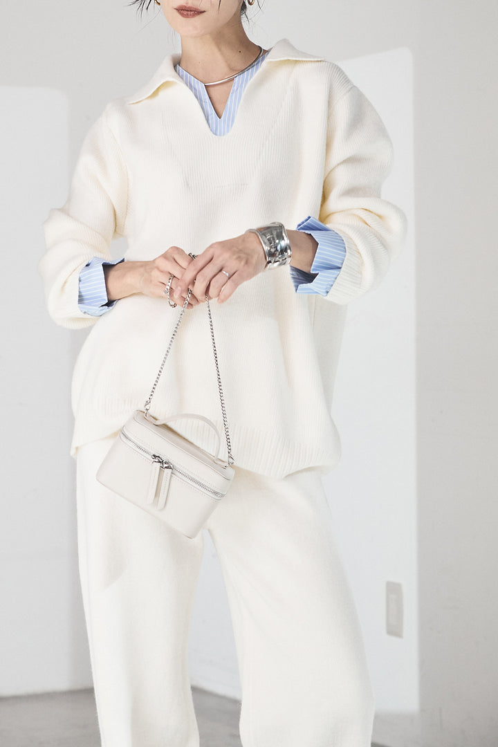 【着回しセット】[SET]ビッグカラーダブルジップニットSETUP+ストライプドッキングニットポロSETUP(2set)