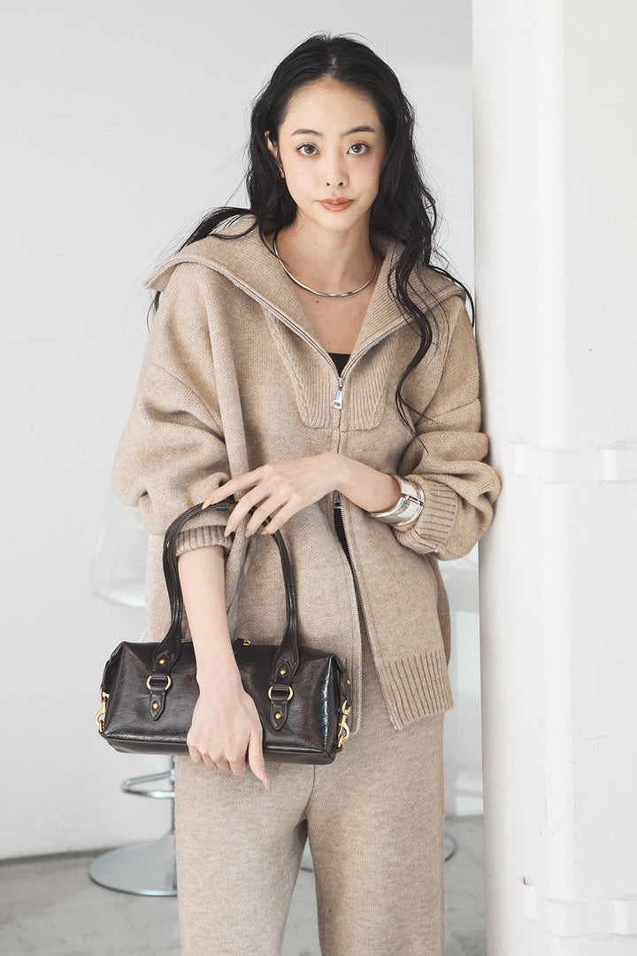 【着回しセット】[SET]ファー付きフーディーニットSETUP+ビッグカラーダブルジップニットSETUP(2set)