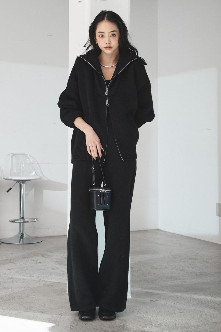 【着回しセット】[SET]ファー付きフーディーニットSETUP+ビッグカラーダブルジップニットSETUP(2set)