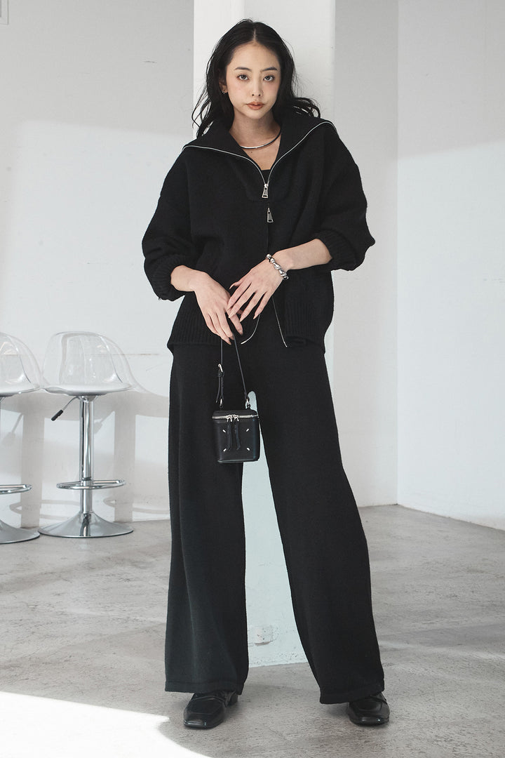 【着回しセット】[SET]ファー付きフーディーニットSETUP+ビッグカラーダブルジップニットSETUP(2set)