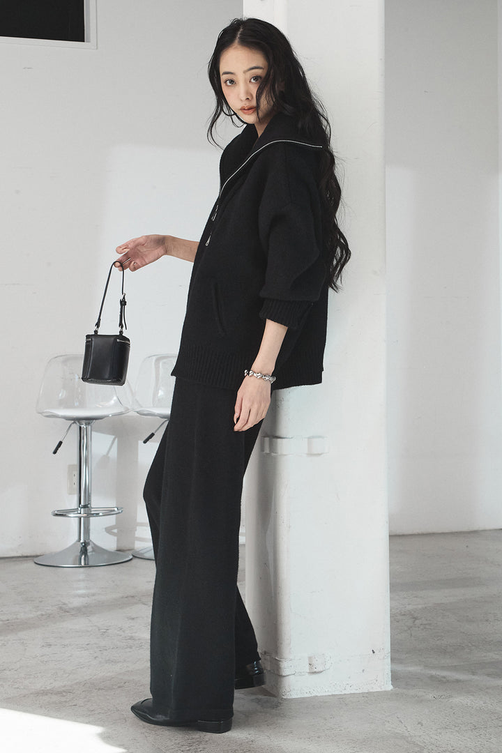 【着回しセット】[SET]ファー付きフーディーニットSETUP+ビッグカラーダブルジップニットSETUP(2set)