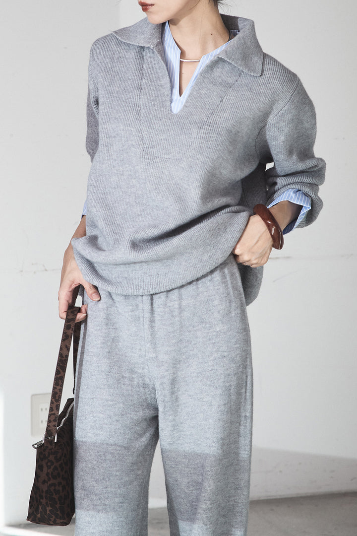 【着回しセット】[SET]ファー付きフーディーニットSETUP+ストライプドッキングニットポロSETUP(2set)