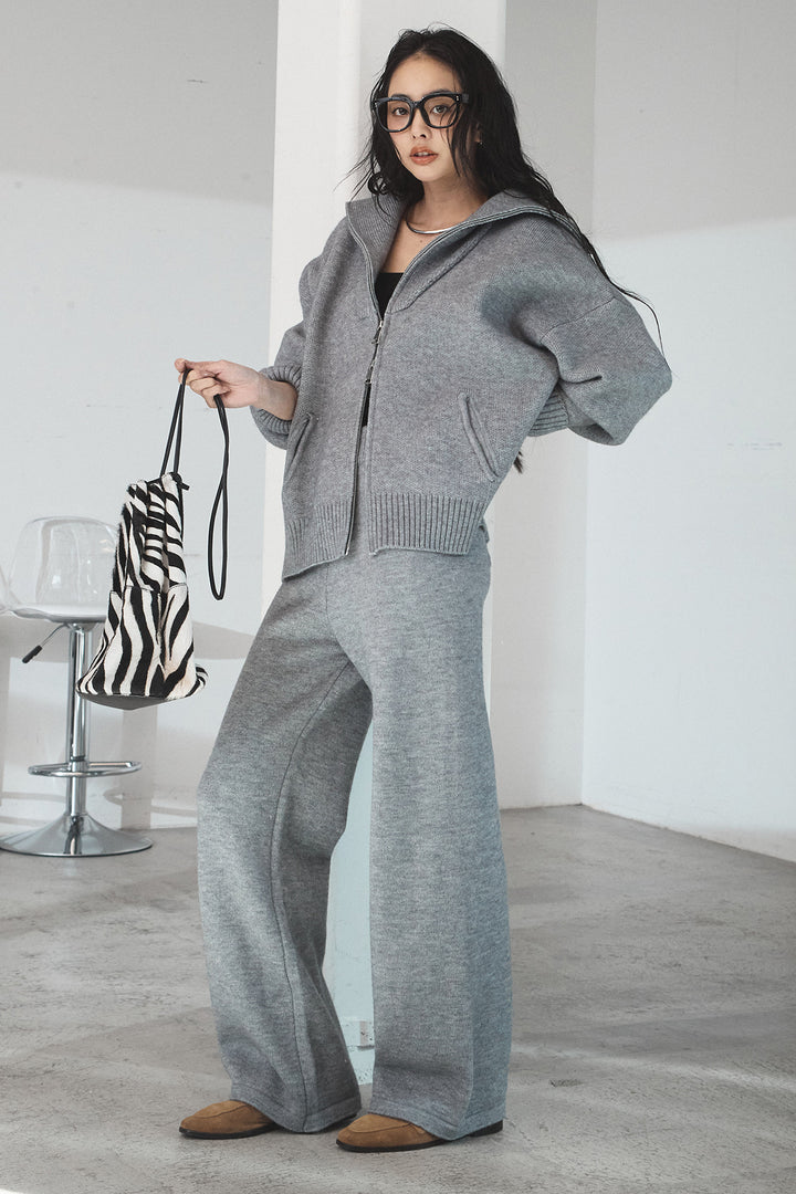 【着回しセット】[SET]ファー付きフーディーニットSETUP+ビッグカラーダブルジップニットSETUP(2set)