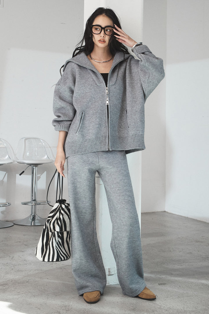 【着回しセット】[SET]ファー付きフーディーニットSETUP+ビッグカラーダブルジップニットSETUP(2set)