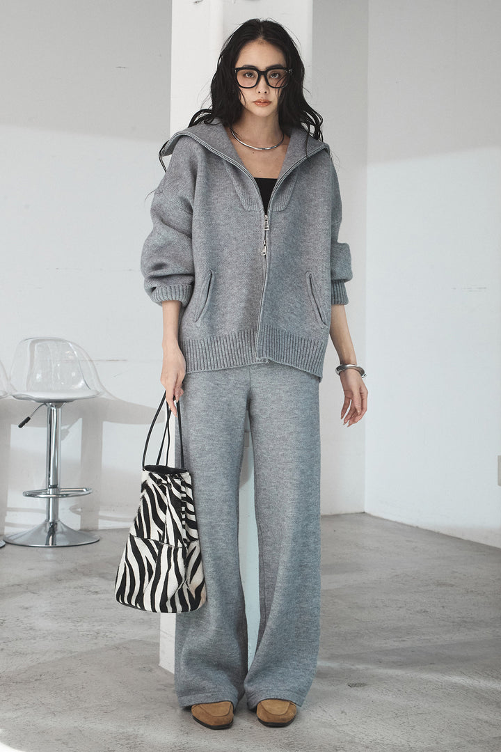 【着回しセット】[SET]ファー付きフーディーニットSETUP+ビッグカラーダブルジップニットSETUP(2set)