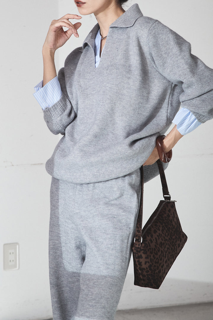 【着回しセット】[SET]ファー付きフーディーニットSETUP+ストライプドッキングニットポロSETUP(2set)