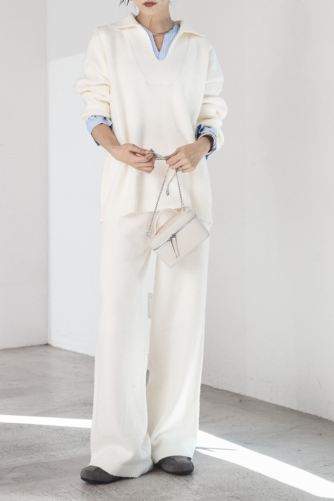 【着回しセット】[SET]ファー付きフーディーニットSETUP+ストライプドッキングニットポロSETUP(2set)