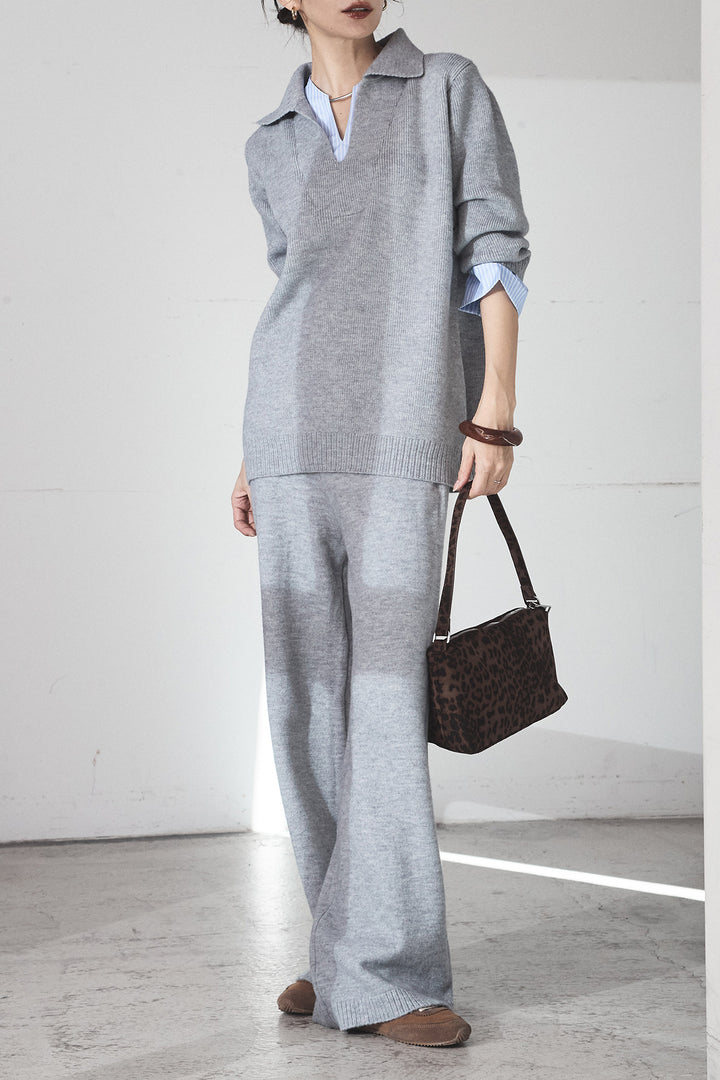 【着回しセット】[SET]ビッグカラーダブルジップニットSETUP+ストライプドッキングニットポロSETUP(2set)