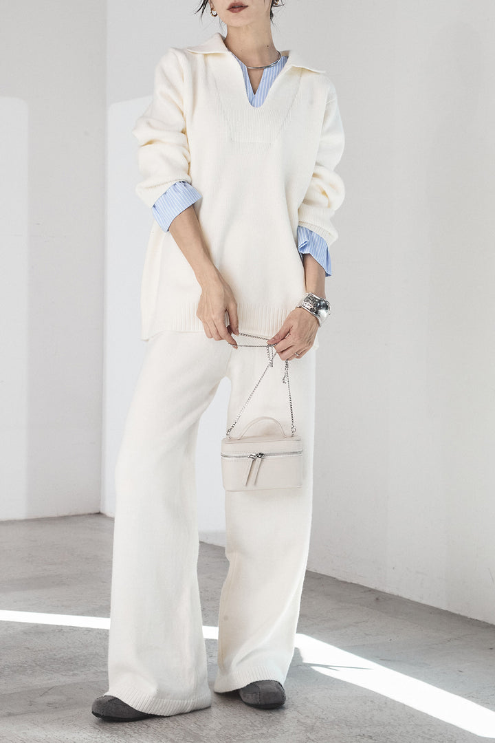 【着回しセット】[SET]ファー付きフーディーニットSETUP+ストライプドッキングニットポロSETUP(2set)