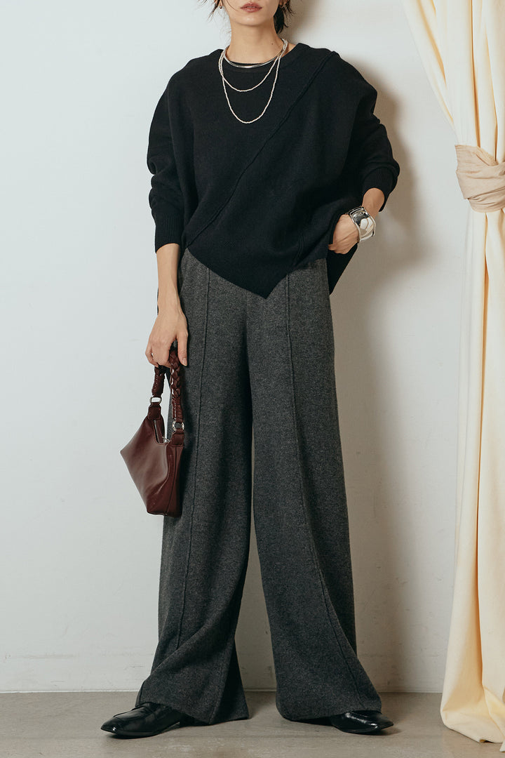 【着回しセット】[SET]アシンメトリーデザインニットトップス+センターラインニットパンツ+フラワー刺繍ワイドスカート(3set)