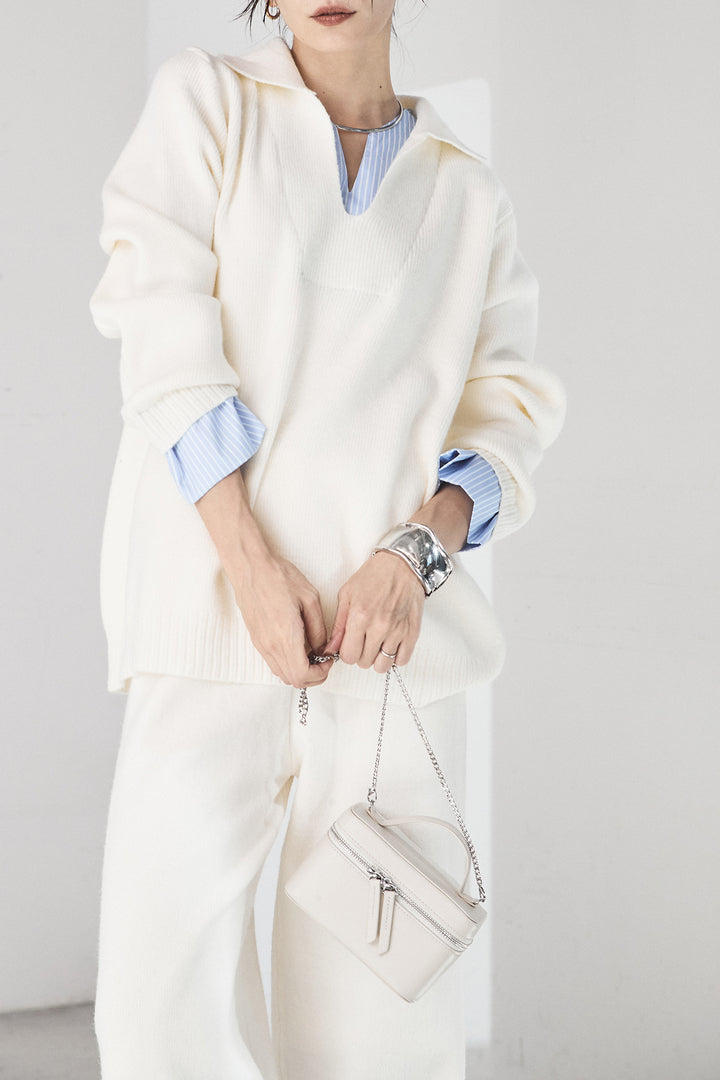 【着回しセット】[SET]ファー付きフーディーニットSETUP+ストライプドッキングニットポロSETUP(2set)