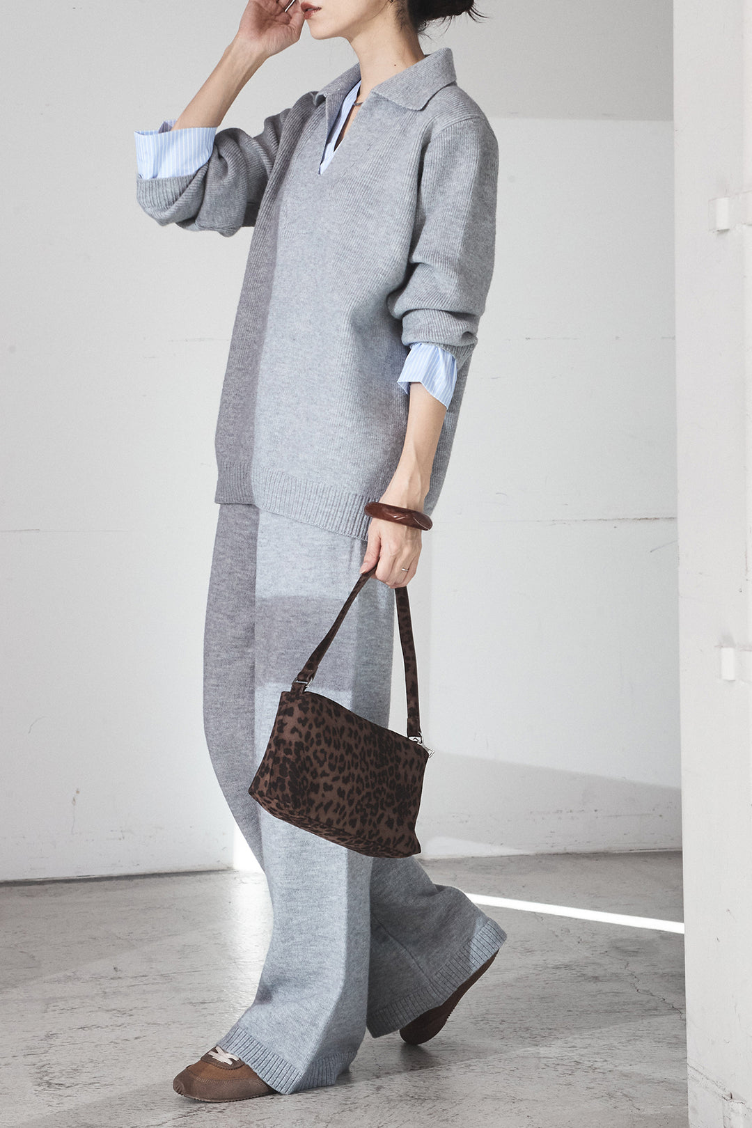 【着回しセット】[SET]ファー付きフーディーニットSETUP+ストライプドッキングニットポロSETUP(2set)