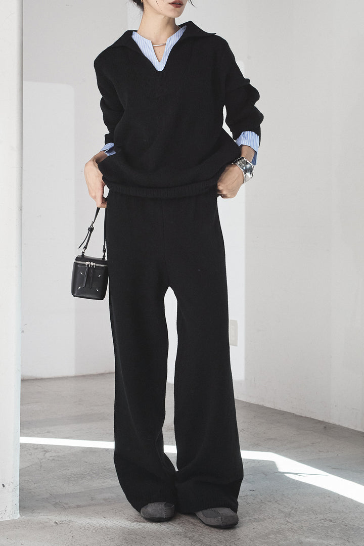 【着回しセット】[SET]ファー付きフーディーニットSETUP+ストライプドッキングニットポロSETUP(2set)