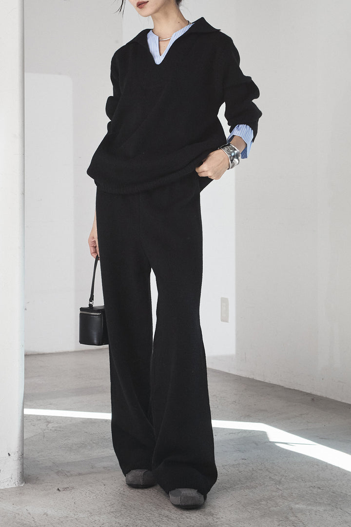 【着回しセット】[SET]ファー付きフーディーニットSETUP+ストライプドッキングニットポロSETUP(2set)