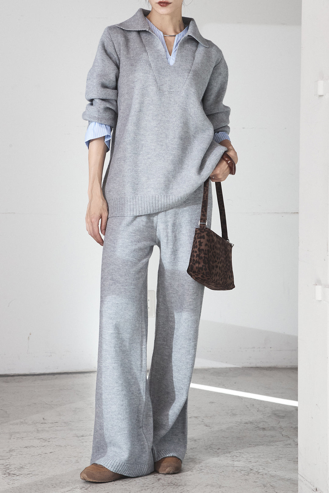 【着回しセット】[SET]ファー付きフーディーニットSETUP+ストライプドッキングニットポロSETUP(2set)