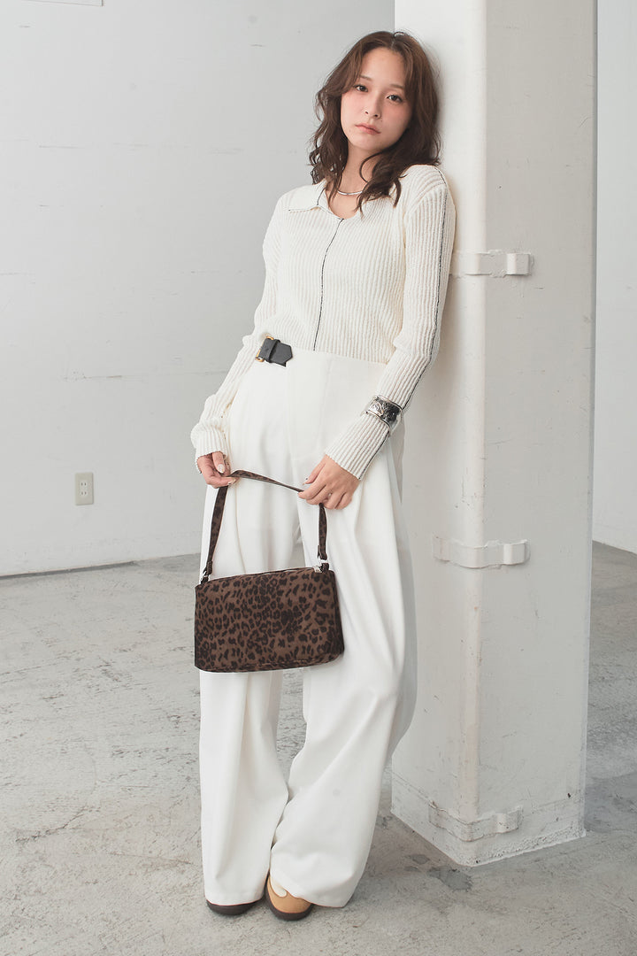 [SET]衿付きニットプルオーバー+サイドベルトタック入りスラックス(2set)