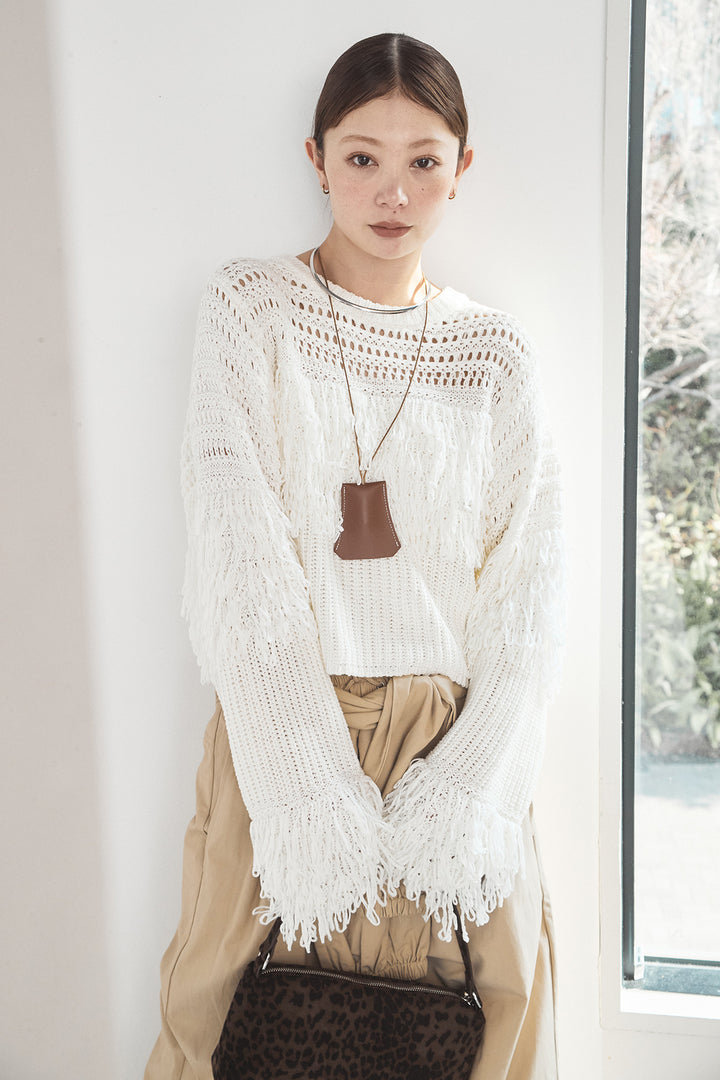 [SET]メッシュフリンジ切り替えプルオーバー+合繊ツイルスタンドウエスト巻きジョガーパンツ(2set)