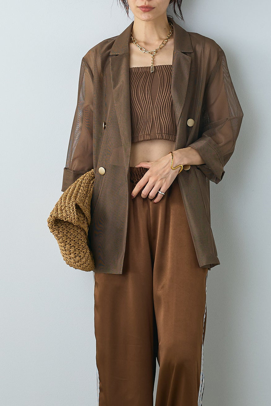 SET]シアーダブルテーラードジャケット+ウェーブパイピング