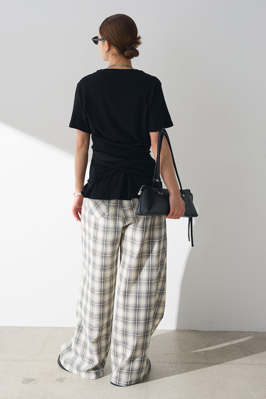 [SET]フロントタイTシャツ+タータンチェックワイドパンツ(2set)