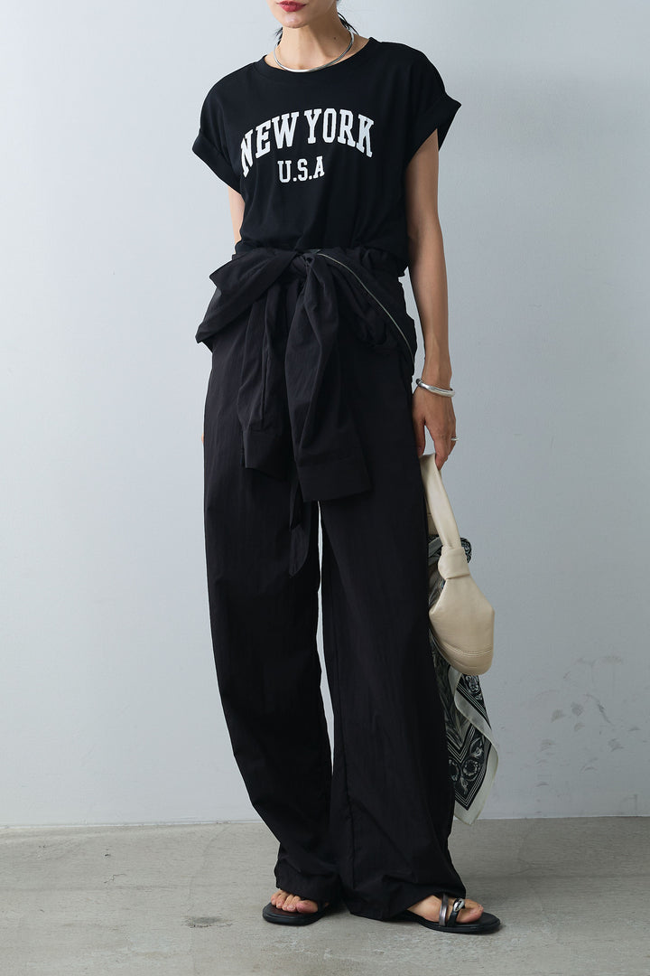 [SET]ショート丈NEWYORKロゴTシャツ+合繊ジャンプスーツ(2set)