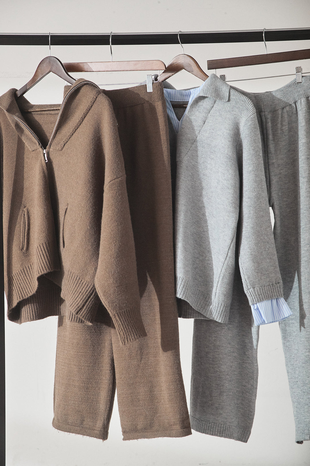 【着回しセット】[SET]ビッグカラーダブルジップニットSETUP+ストライプドッキングニットポロSETUP(2set)