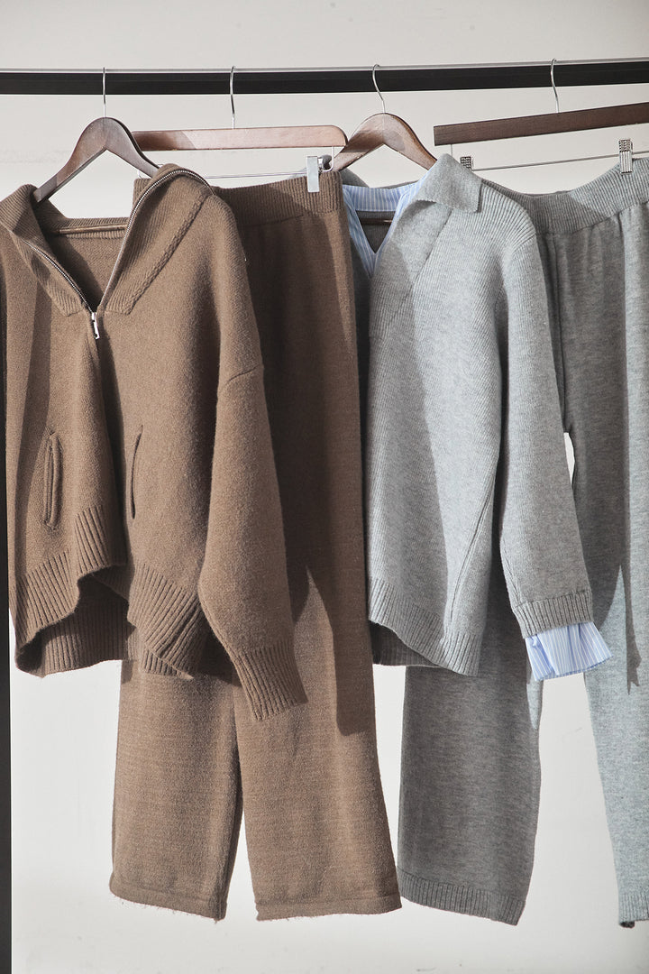 【着回しセット】[SET]ビッグカラーダブルジップニットSETUP+ストライプドッキングニットポロSETUP(2set)