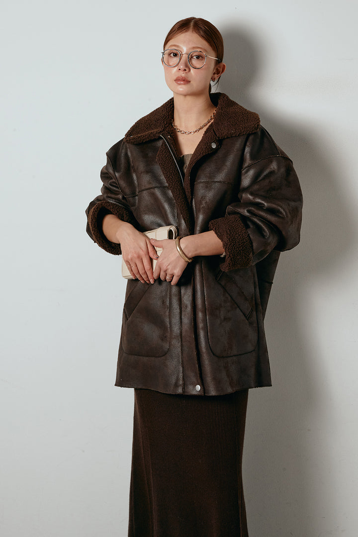 [SET]リバーシブルエコムートンコート+リブナローニットスカート(2set)