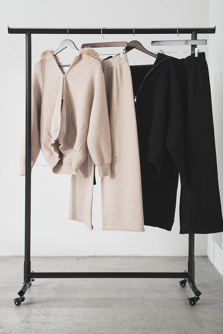 【着回しセット】[SET]ファー付きフーディーニットSETUP+ビッグカラーダブルジップニットSETUP(2set)