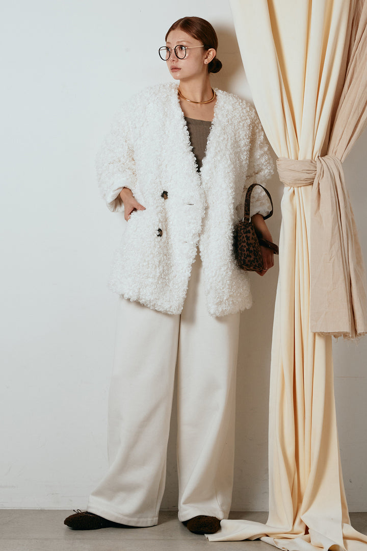 [SET]シープライクファージャケット+裏起毛スウェットワイドパンツ(2set)