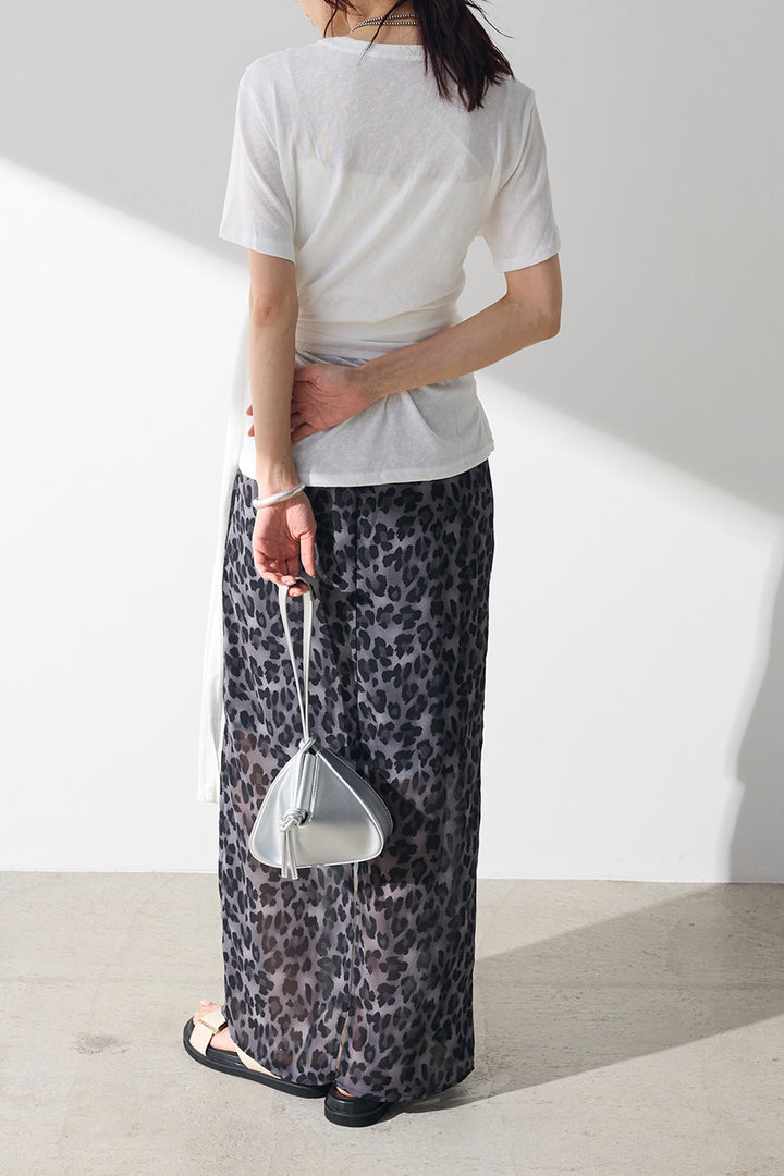 [SET]フロントタイTシャツ+レオパード柄ストレートスカート(2set)