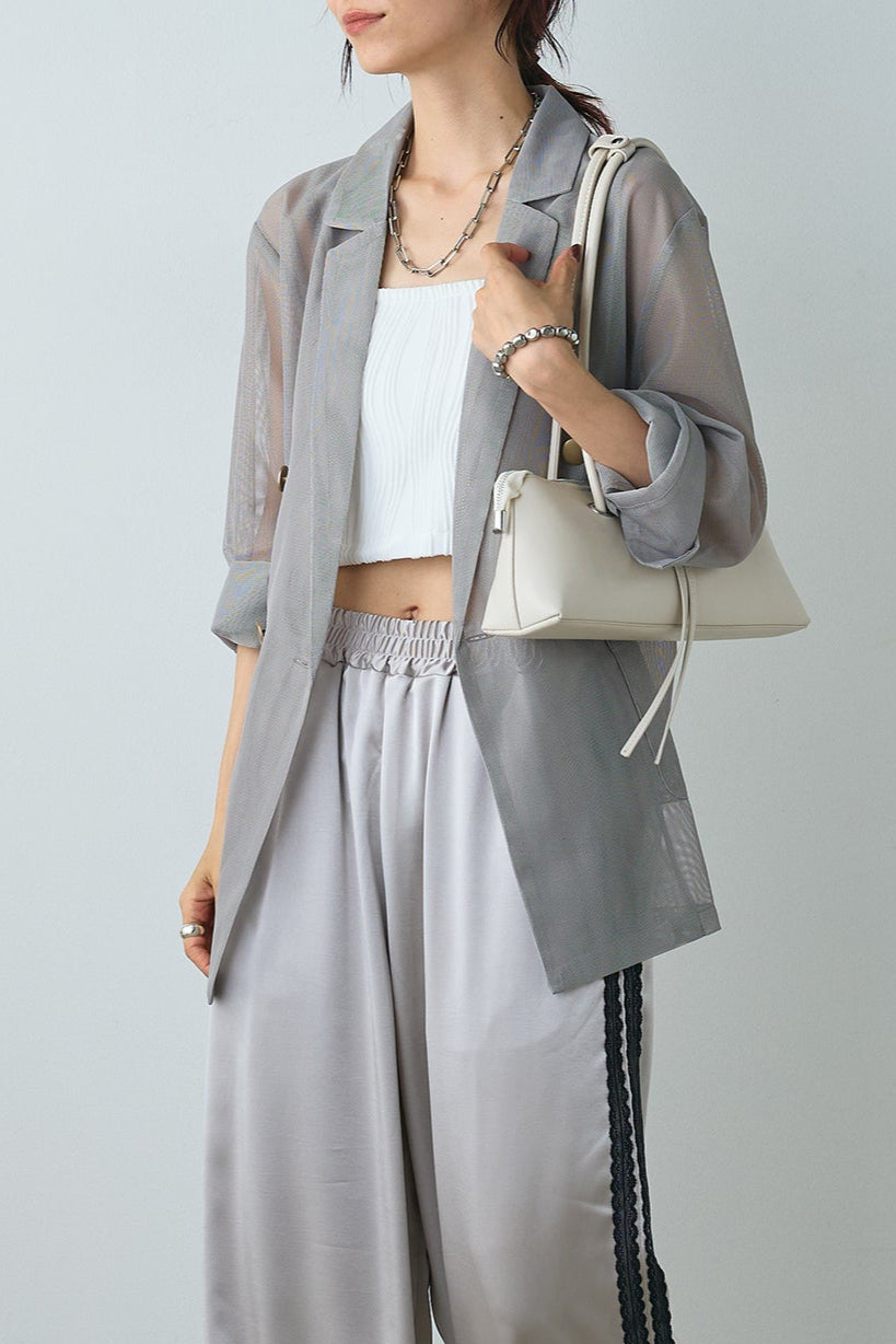 SET]シアーダブルテーラードジャケット+ウェーブパイピング