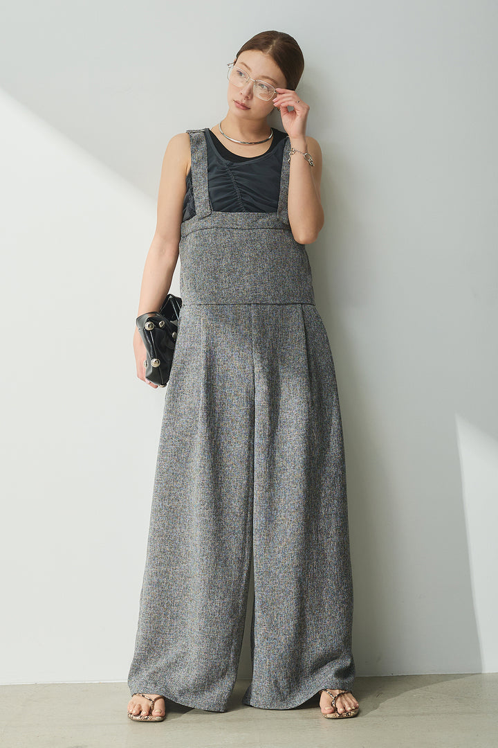 [SET]シャーリングシアータンクxリブタンクSET+ツイードライクケープサロペット(2set)