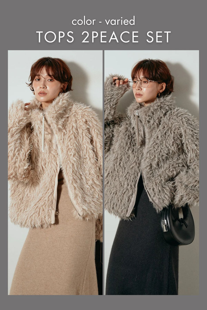 【着回しセット】[SET]ミックスシープファースタンドブルゾン+ミックスシープファースタンドブルゾン(2set)