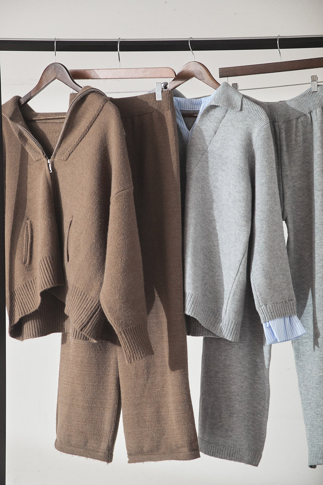 【着回しセット】[SET]ビッグカラーダブルジップニットSETUP+ストライプドッキングニットポロSETUP(2set)