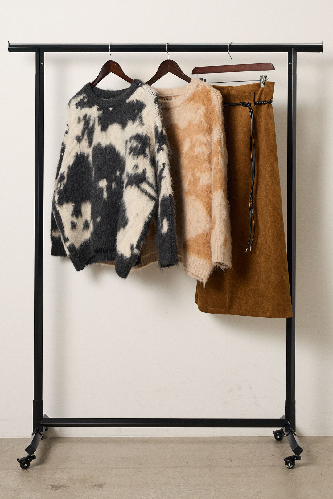 【着回しセット】[SET]モヘアタッチマーブルニット+モヘアタッチマーブルニット+ロープベルト付きスウェード調スカート(3set)