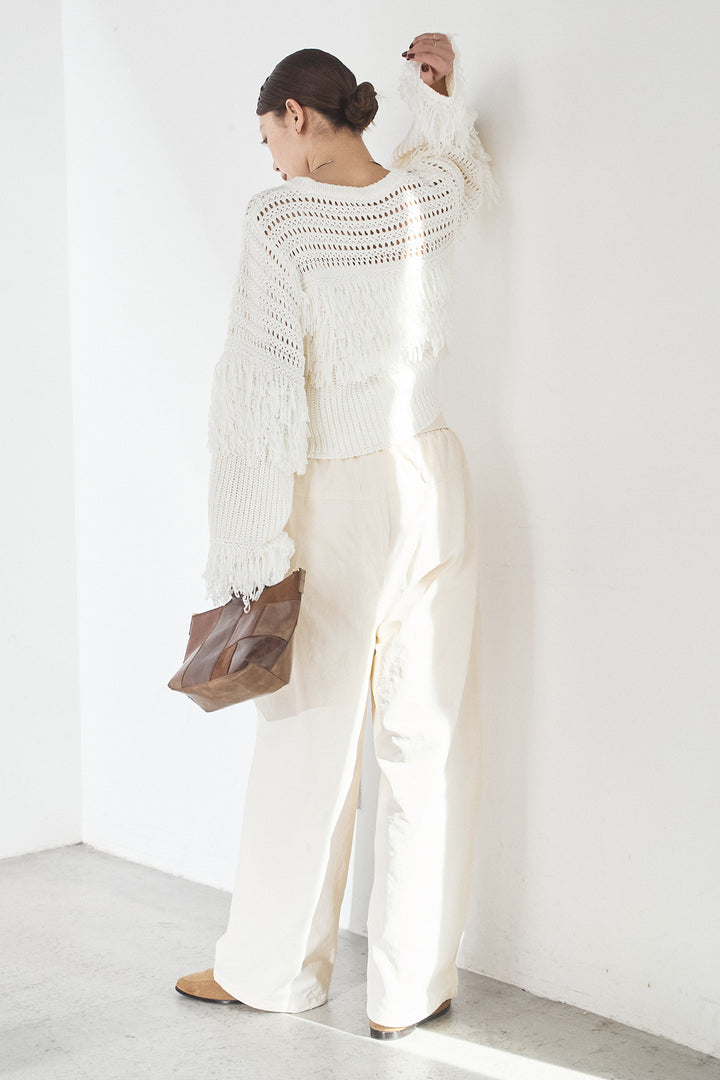 [SET]メッシュフリンジ切り替えプルオーバー+合繊ツイルスタンドウエスト巻きジョガーパンツ(2set)