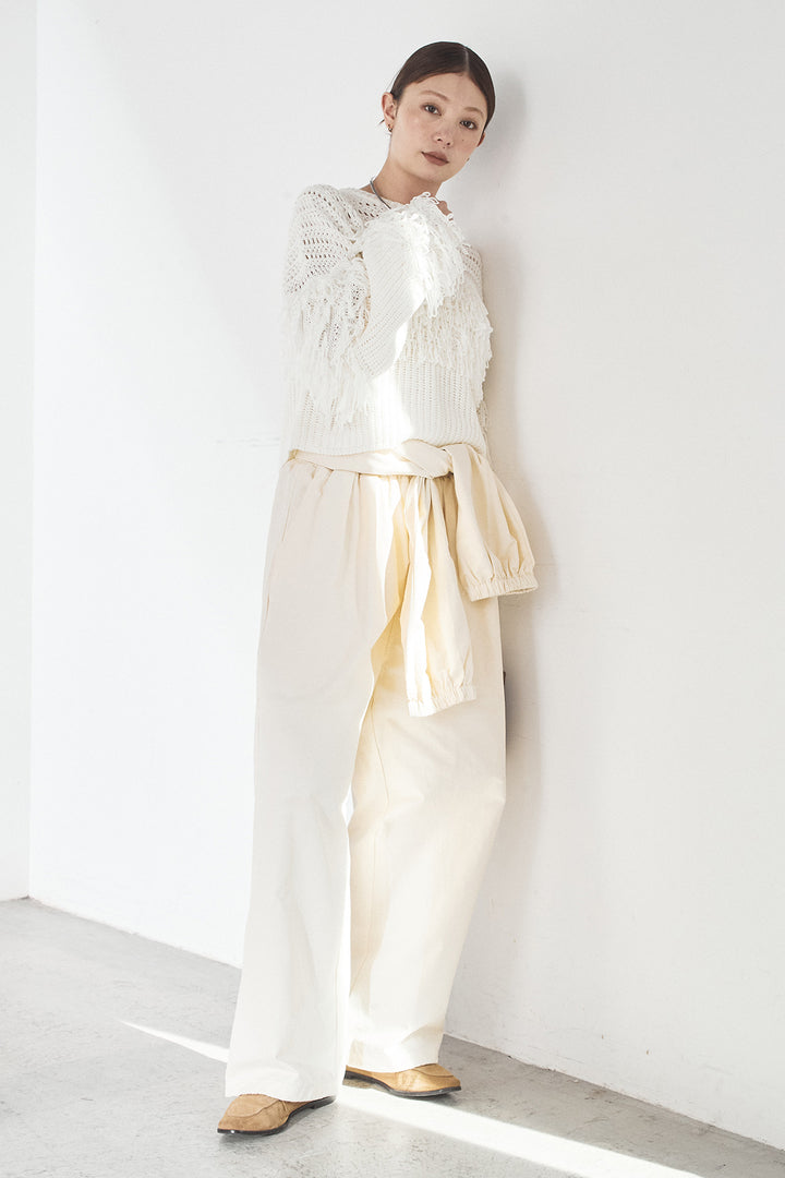 [SET]メッシュフリンジ切り替えプルオーバー+合繊ツイルスタンドウエスト巻きジョガーパンツ(2set)