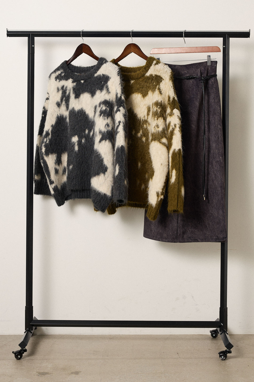 【着回しセット】[SET]モヘアタッチマーブルニット+モヘアタッチマーブルニット+ロープベルト付きスウェード調スカート(3set)