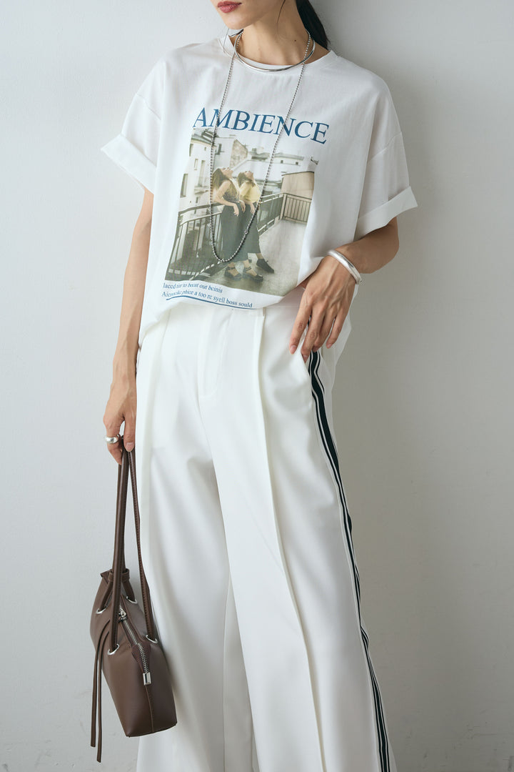 [SET]AMBIENCEフォトプリントTシャツ+サイドラインワイドスラックスパンツ(2set)