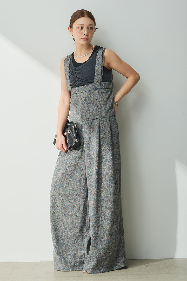 [SET]シャーリングシアータンクxリブタンクSET+ツイードライクケープサロペット(2set)
