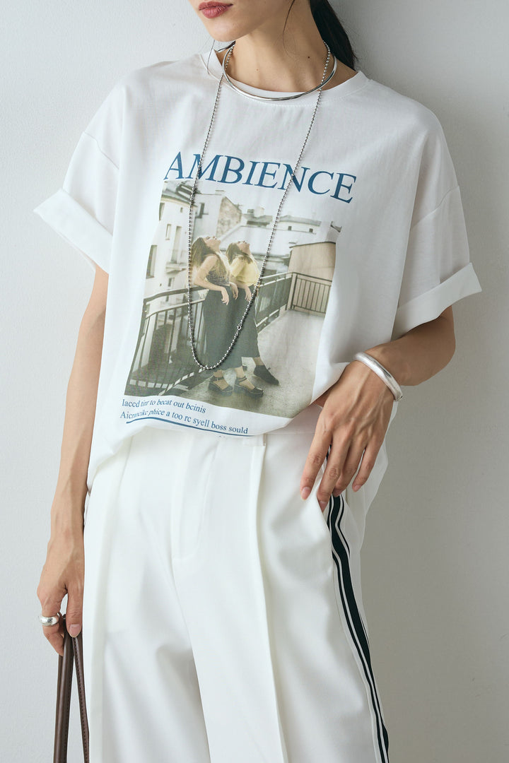 [SET]AMBIENCEフォトプリントTシャツ+サイドラインワイドスラックスパンツ(2set)