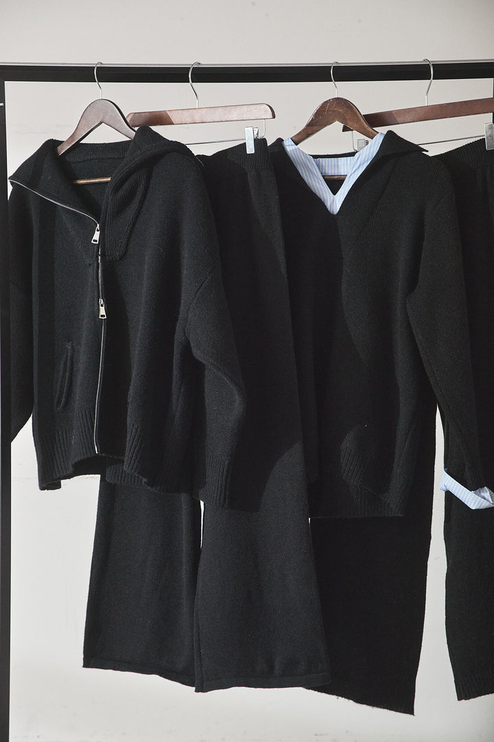 【着回しセット】[SET]ビッグカラーダブルジップニットSETUP+ストライプドッキングニットポロSETUP(2set)