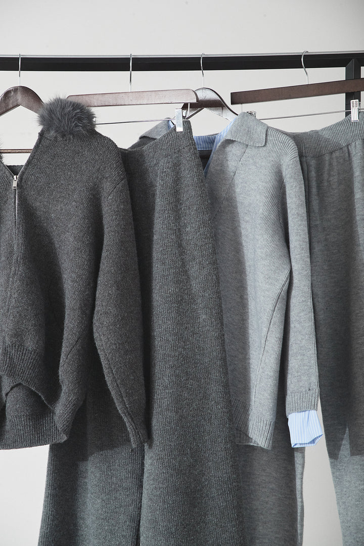 【着回しセット】[SET]ファー付きフーディーニットSETUP+ストライプドッキングニットポロSETUP(2set)